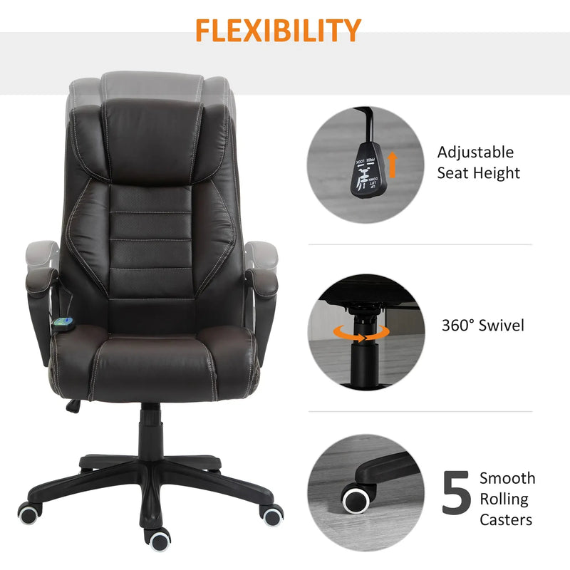 Aosom Office Chair High Back Executive Faux Leather Massage Office Chair with 6-Point Vibration and Swivel Seat - Available in 2 Colours