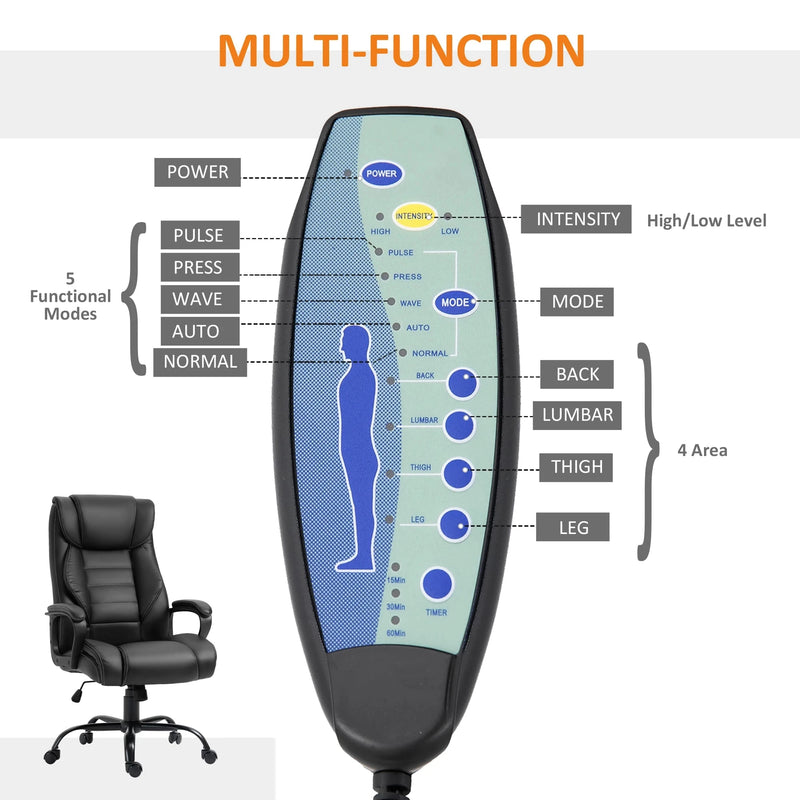 Aosom Office Chair High Back Executive Faux Leather Massage Office Chair with 6-Point Vibration and Swivel Seat - Available in 2 Colours