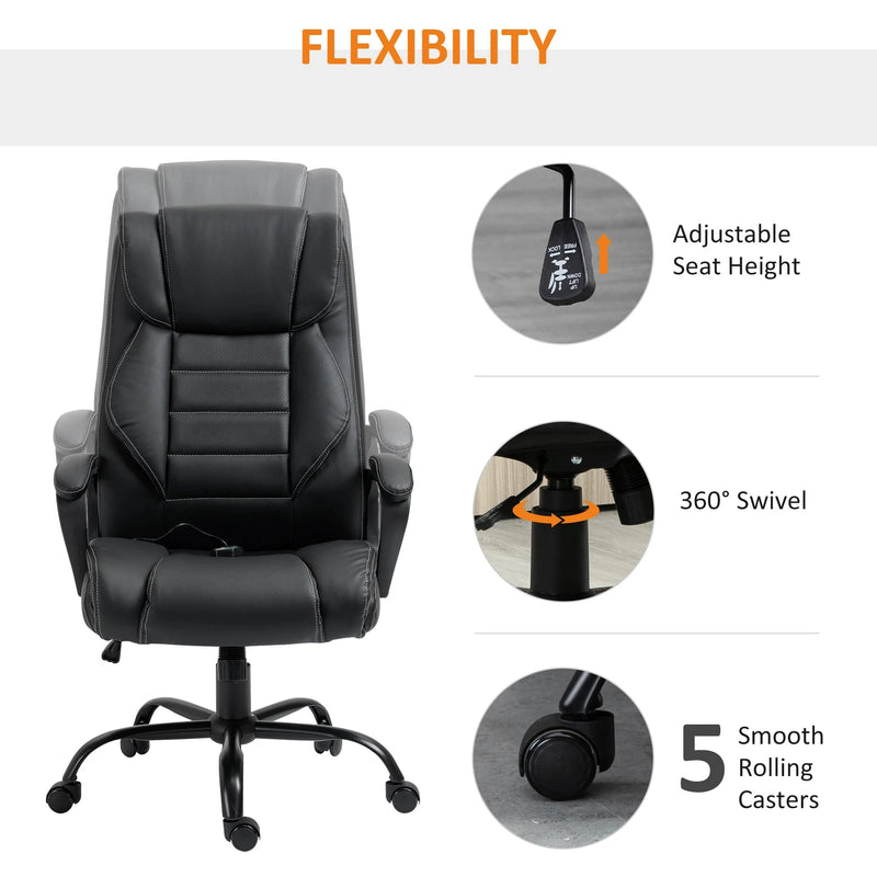 Aosom Office Chair High Back Executive Faux Leather Massage Office Chair with 6-Point Vibration and Swivel Seat - Available in 2 Colours