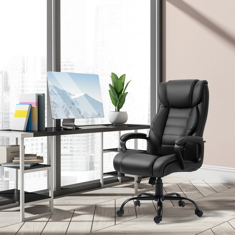 Aosom Office Chair High Back Executive Faux Leather Massage Office Chair with 6-Point Vibration and Swivel Seat - Available in 2 Colours