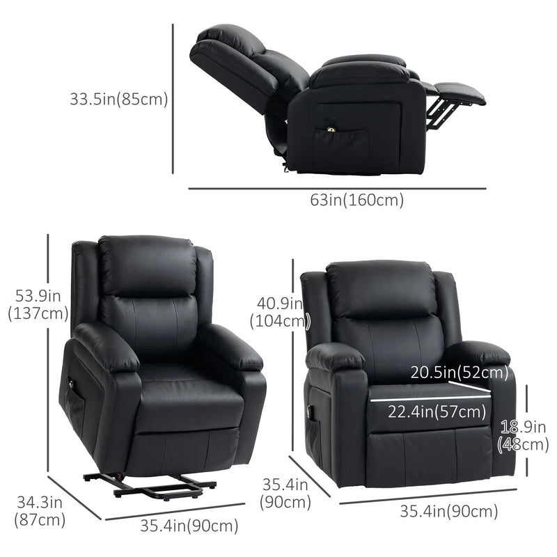 Aosom Recliner Faux Leather Upholstered Power Lift Recliner Chair - Available in 3 Colours