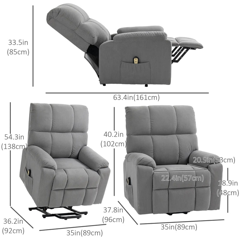 Aosom Recliner Microfibre Upholstered Power Lift Recliner Chair in Grey