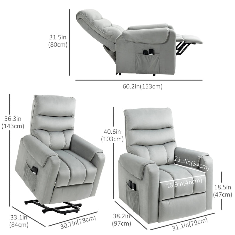 Aosom Recliner Power Massage Lift Recliner Chair with 8 Vibration Points in Grey