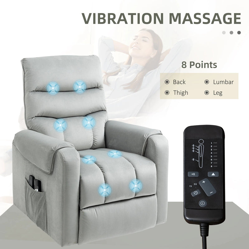 Aosom Recliner Power Massage Lift Recliner Chair with 8 Vibration Points in Grey