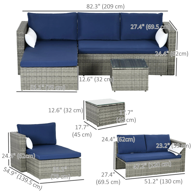Aosom Sectional 3 Piece Modern Outdoor Patio Hand Woven Rattan Wicker Sectional Sofa with Coffee Table - Available in 5 Colours