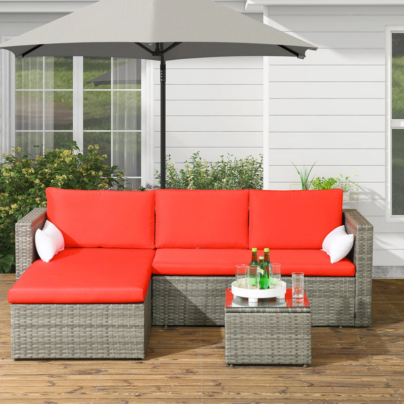 Aosom Sectional 3 Piece Modern Outdoor Patio Hand Woven Rattan Wicker Sectional Sofa with Coffee Table - Available in 5 Colours