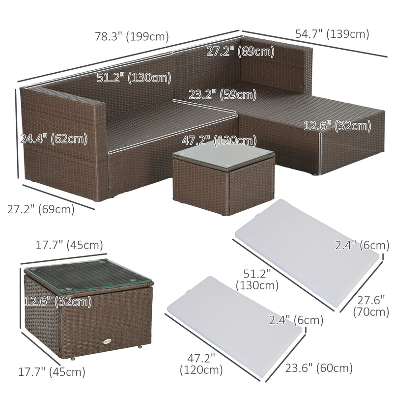 Aosom Sectional 3 Piece Modern Outdoor Patio Hand Woven Rattan Wicker Sectional Sofa with Coffee Table - Available in 5 Colours