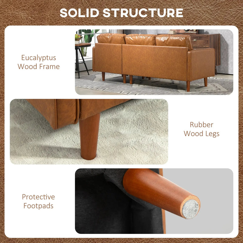 Aosom Sectional Faux Leather L-Shaped Sectional Sofa Set with Footstool and 2 Bolster Pillows in Brown