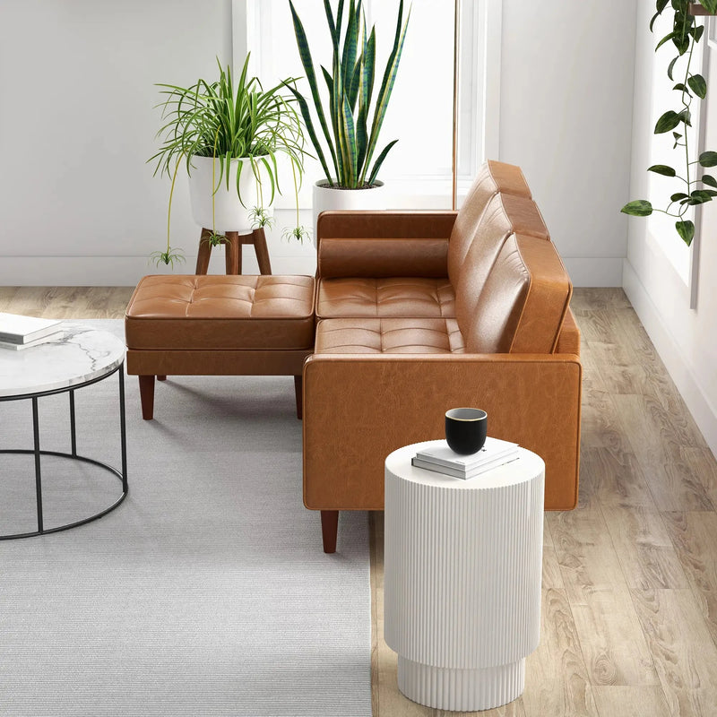 Aosom Sectional Faux Leather L-Shaped Sectional Sofa Set with Footstool and 2 Bolster Pillows in Brown