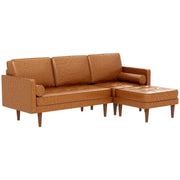 Aosom Sectional Faux Leather L-Shaped Sectional Sofa Set with Footstool and 2 Bolster Pillows in Brown