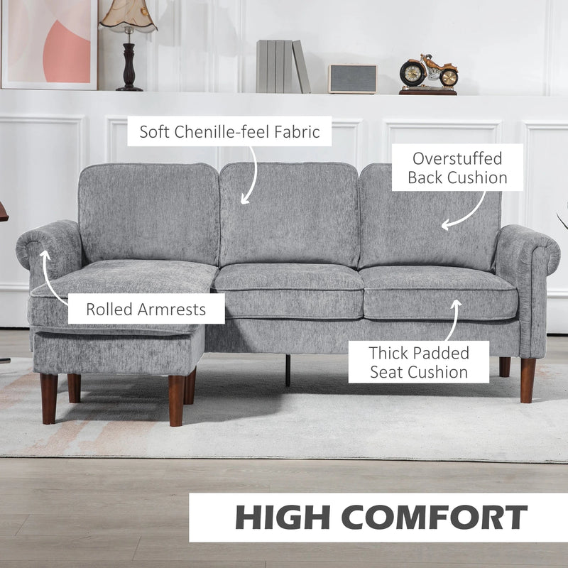 Aosom Sectional Modern Fabric L-Shaped Sectional Sofa with Reversible Chaise and Wooden Legs - Available in 2 Colours