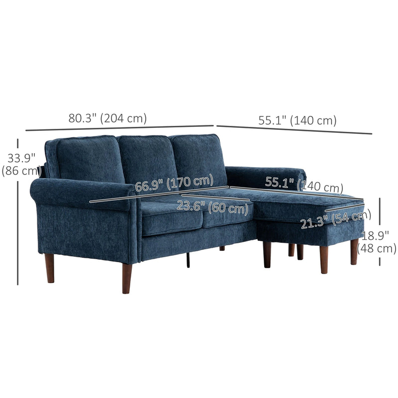 Aosom Sectional Modern Fabric L-Shaped Sectional Sofa with Reversible Chaise and Wooden Legs - Available in 2 Colours