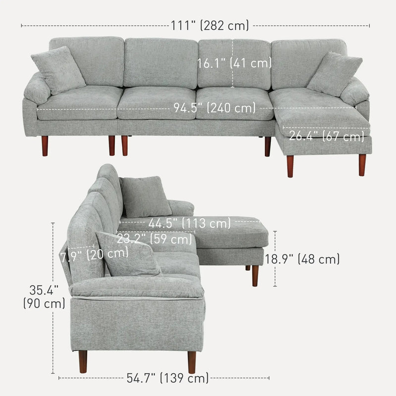 Aosom Sectional Modern L-Shaped Sectional Sofa with Reversible Chaise - Available in 3 Colours