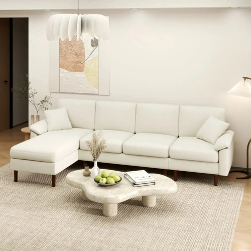 Aosom Sectional Modern L-Shaped Sectional Sofa with Reversible Chaise in Cream White