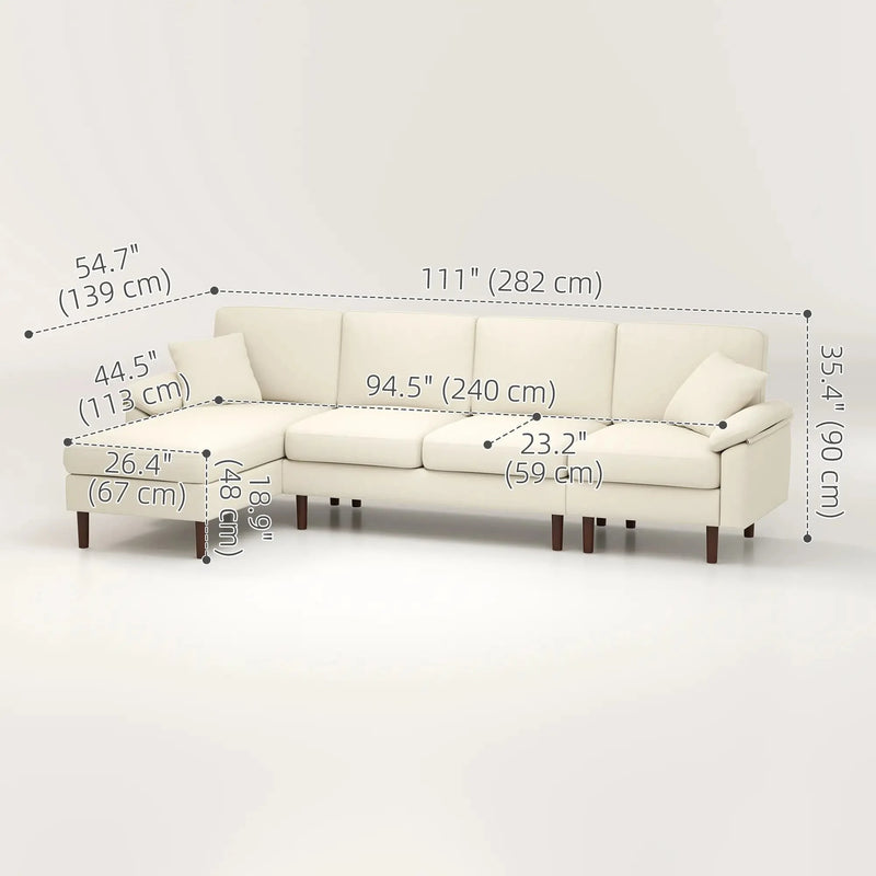 Aosom Sectional Modern L-Shaped Sectional Sofa with Reversible Chaise in Cream White