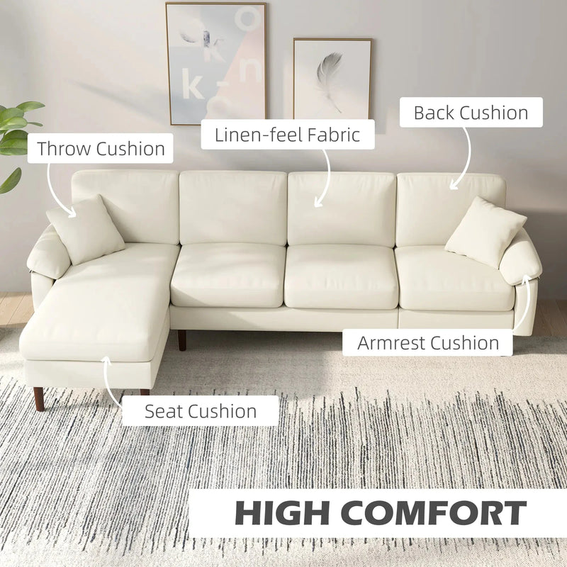 Aosom Sectional Modern L-Shaped Sectional Sofa with Reversible Chaise in Cream White