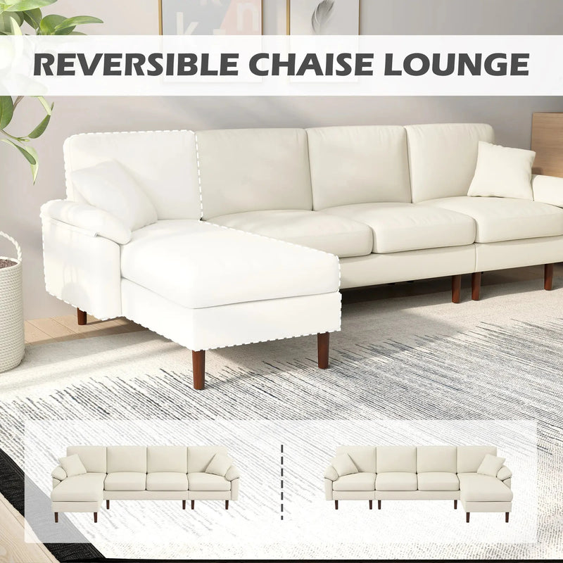 Aosom Sectional Modern L-Shaped Sectional Sofa with Reversible Chaise in Cream White