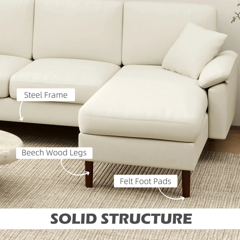 Aosom Sectional Modern L-Shaped Sectional Sofa with Reversible Chaise in Cream White