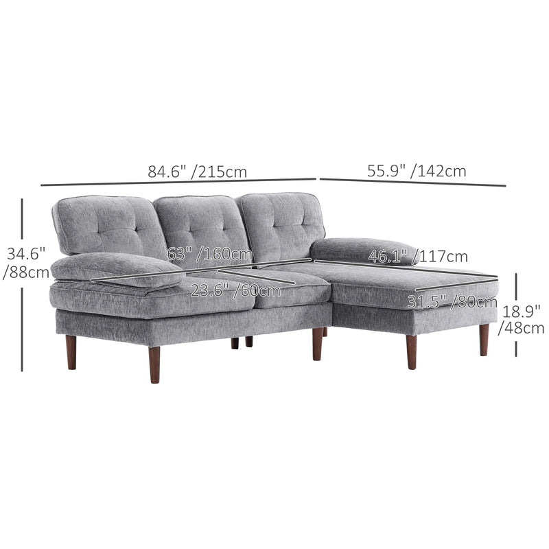 Aosom Sectional Modern Tufted L-Shaped Sectional Sofa with Right Facing Chaise - Available in 2 Colours