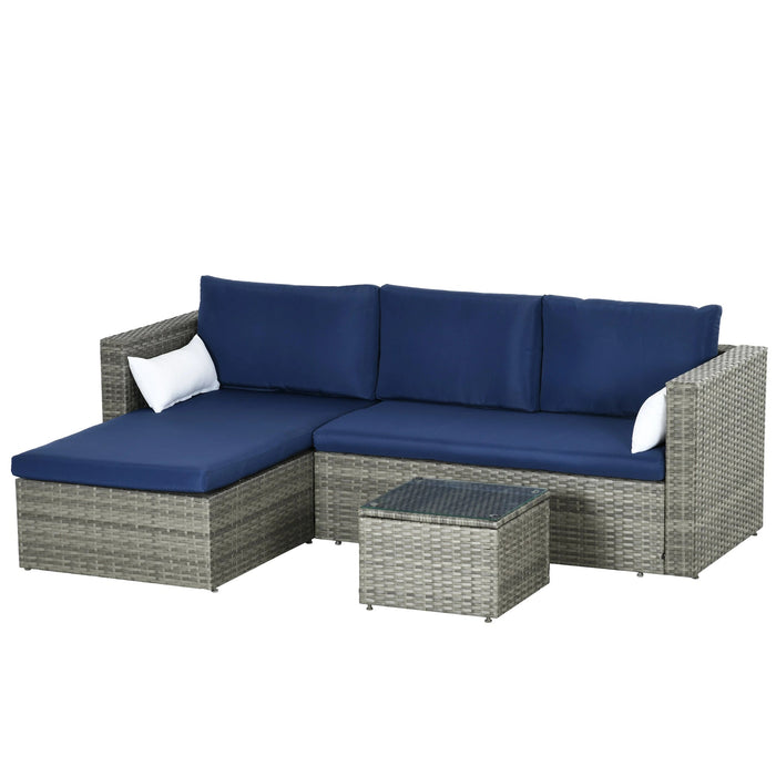 Aosom Sectional Navy Blue 3 Piece Modern Outdoor Patio Hand Woven Rattan Wicker Sectional Sofa with Coffee Table - Available in 5 Colours