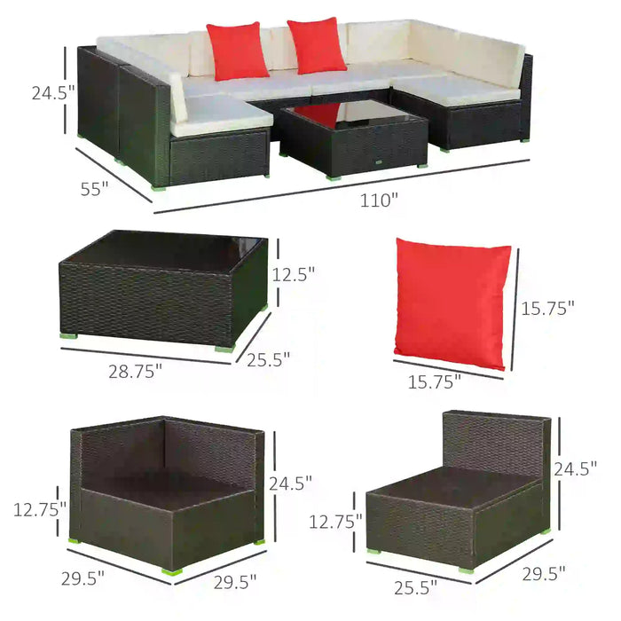Aosom Sectional Sofa 7 Piece Outdoor Patio Rattan Wicker Modular U-Shaped Sectional Sofa Set with Coffee Table - Available in 11 Colours