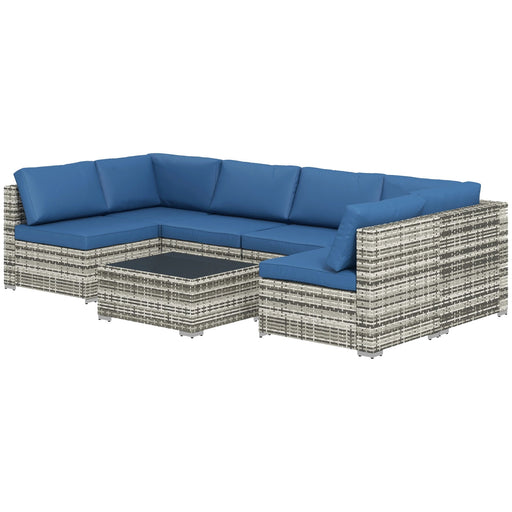 Aosom Sectional Sofa 7 Piece Outdoor Patio Rattan Wicker Modular U-Shaped Sectional Sofa Set with Coffee Table - Available in 9 Colours