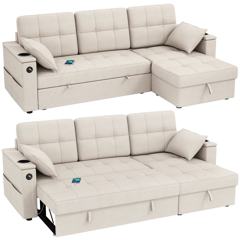 Aosom Sectional Sofa 84.8" Convertible L-Shaped Sectional Sofa Bed - Available in 3 Colours
