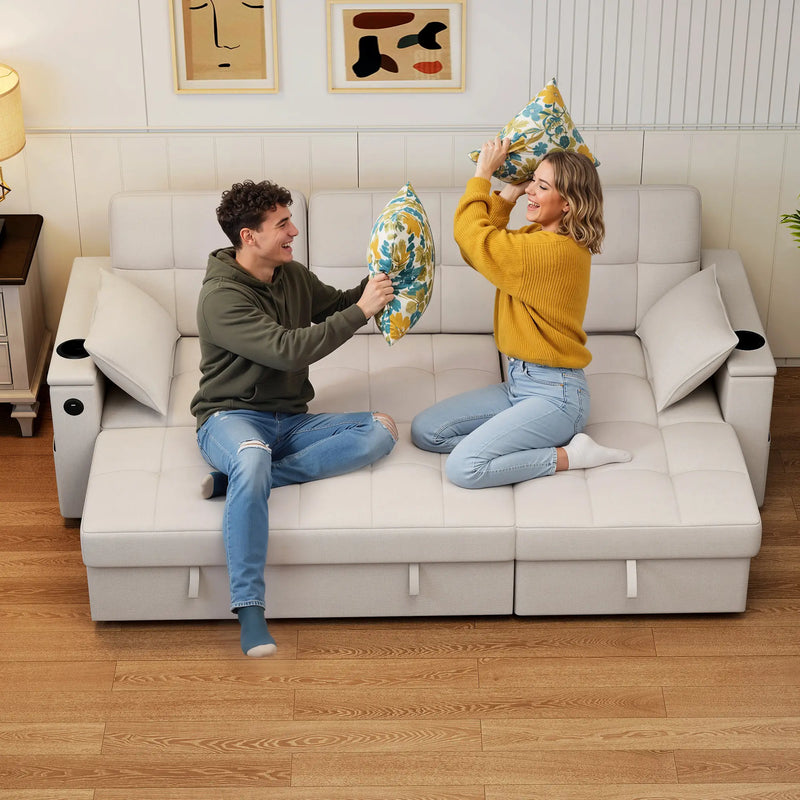 Aosom Sectional Sofa 84.8" Convertible L-Shaped Sectional Sofa Bed - Available in 3 Colours