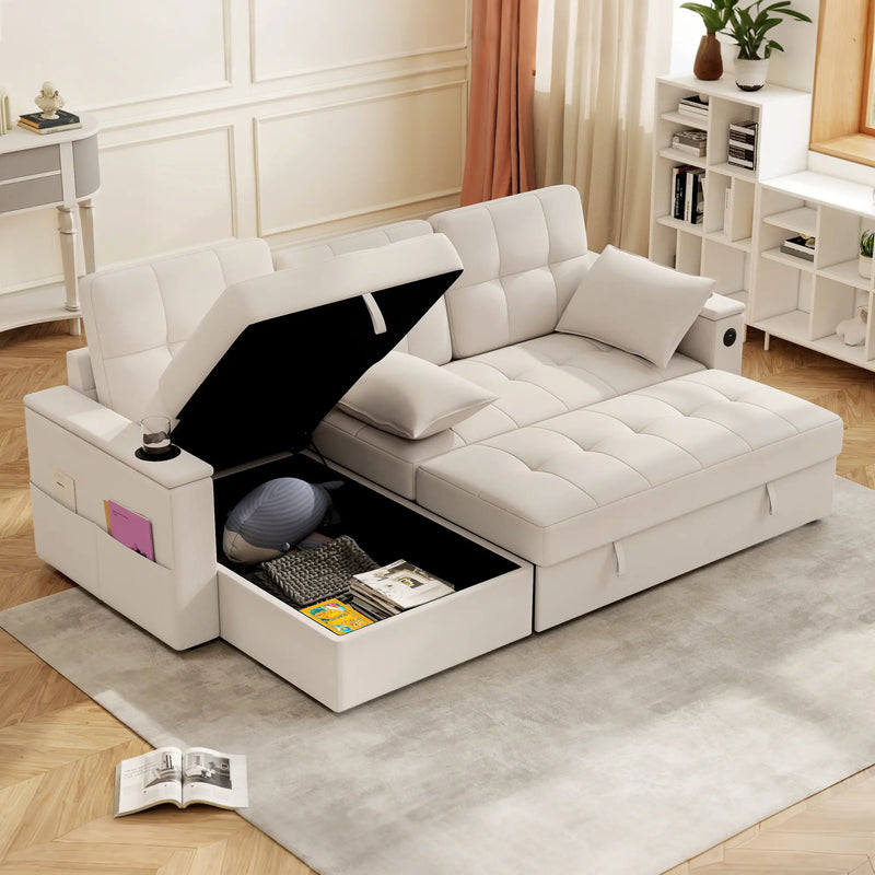 Aosom Sectional Sofa 84.8" Convertible L-Shaped Sectional Sofa Bed - Available in 3 Colours