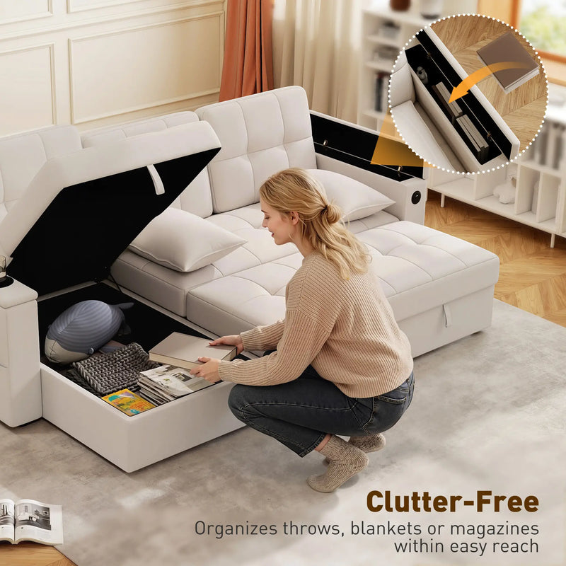 Aosom Sectional Sofa 84.8" Convertible L-Shaped Sectional Sofa Bed - Available in 3 Colours