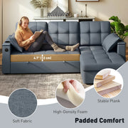 Aosom Sectional Sofa 84.8" Convertible L-Shaped Sectional Sofa Bed - Available in 3 Colours