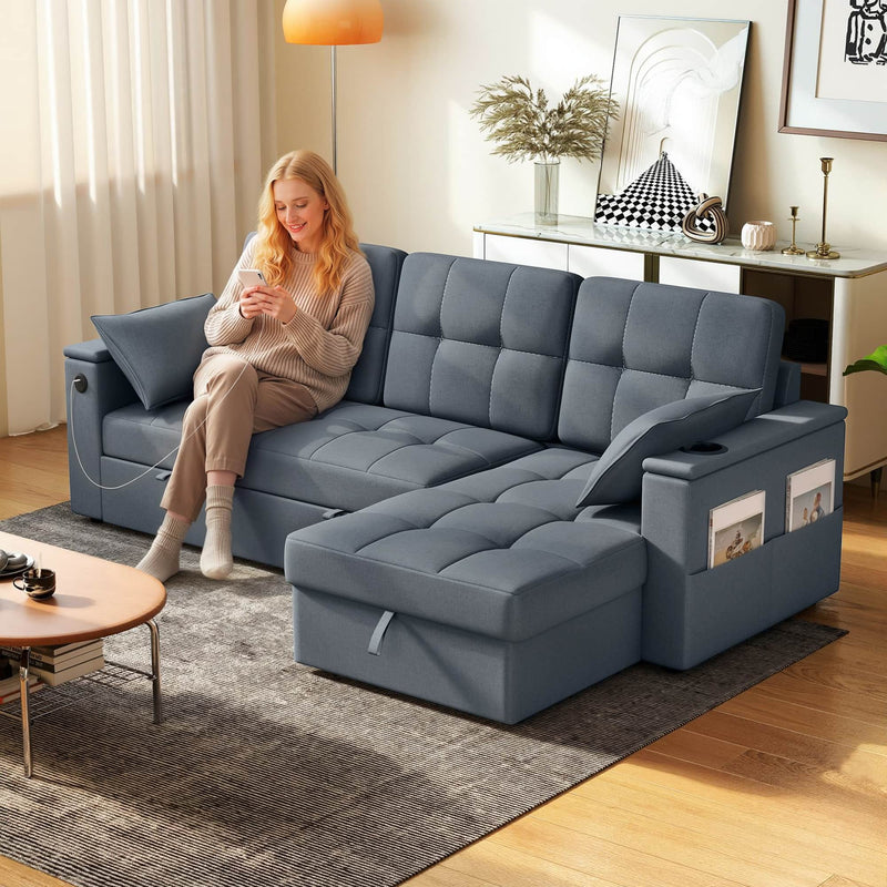 Aosom Sectional Sofa 84.8" Convertible L-Shaped Sectional Sofa Bed - Available in 3 Colours