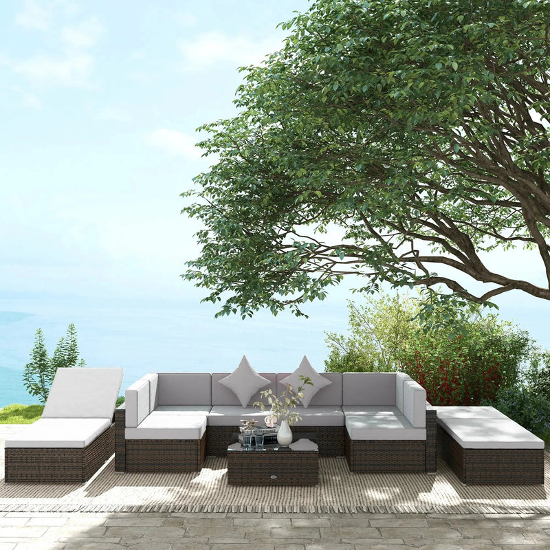 Aosom Sectional Sofa 9 Piece Deluxe Outdoor Patio Garden Wicker Rattan Sectional Sofa Set with 2 Lounge Chairs - Available in 4 Colours