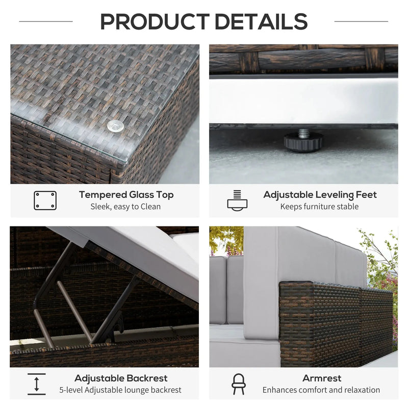 Aosom Sectional Sofa 9 Piece Deluxe Outdoor Patio Garden Wicker Rattan Sectional Sofa Set with 2 Lounge Chairs - Available in 4 Colours