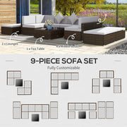Aosom Sectional Sofa 9 Piece Deluxe Outdoor Patio Garden Wicker Rattan Sectional Sofa Set with 2 Lounge Chairs - Available in 4 Colours