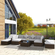 Aosom Sectional Sofa 9 Piece Deluxe Outdoor Patio Garden Wicker Rattan Sectional Sofa Set with 2 Lounge Chairs - Available in 4 Colours