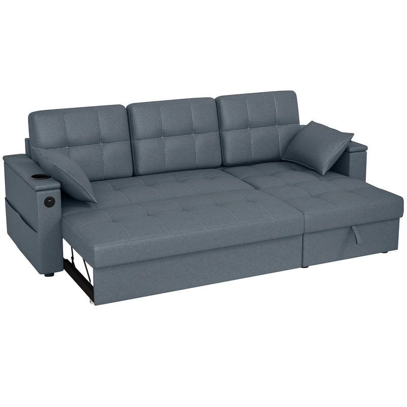 Aosom Sectional Sofa Dark Grey 84.8" Convertible L-Shaped Sectional Sofa Bed - Available in 3 Colours
