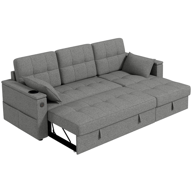 Aosom Sectional Sofa Grey 84.8" Convertible L-Shaped Sectional Sofa Bed - Available in 3 Colours