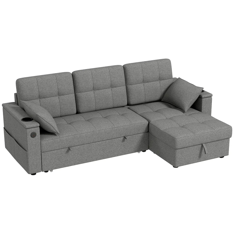 Aosom Sectional Sofa HOMCOM Convertible  L-Shaped Sectional Sofa Bed in Grey