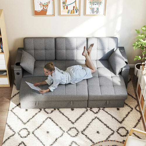 Aosom Sectional Sofa HOMCOM Convertible  L-Shaped Sectional Sofa Bed in Grey