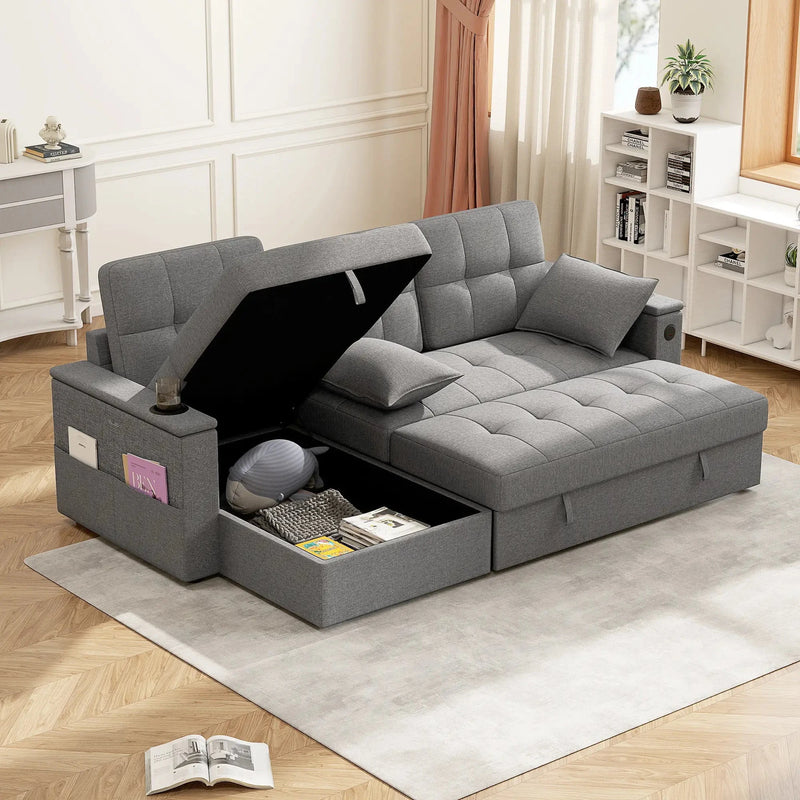Aosom Sectional Sofa HOMCOM Convertible  L-Shaped Sectional Sofa Bed in Grey