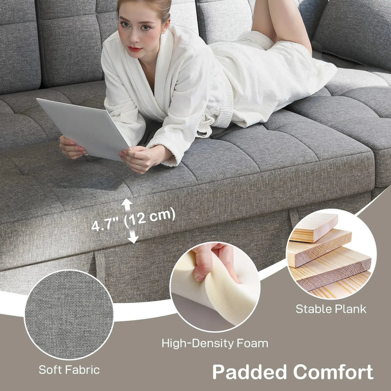 Aosom Sectional Sofa HOMCOM Convertible  L-Shaped Sectional Sofa Bed in Grey