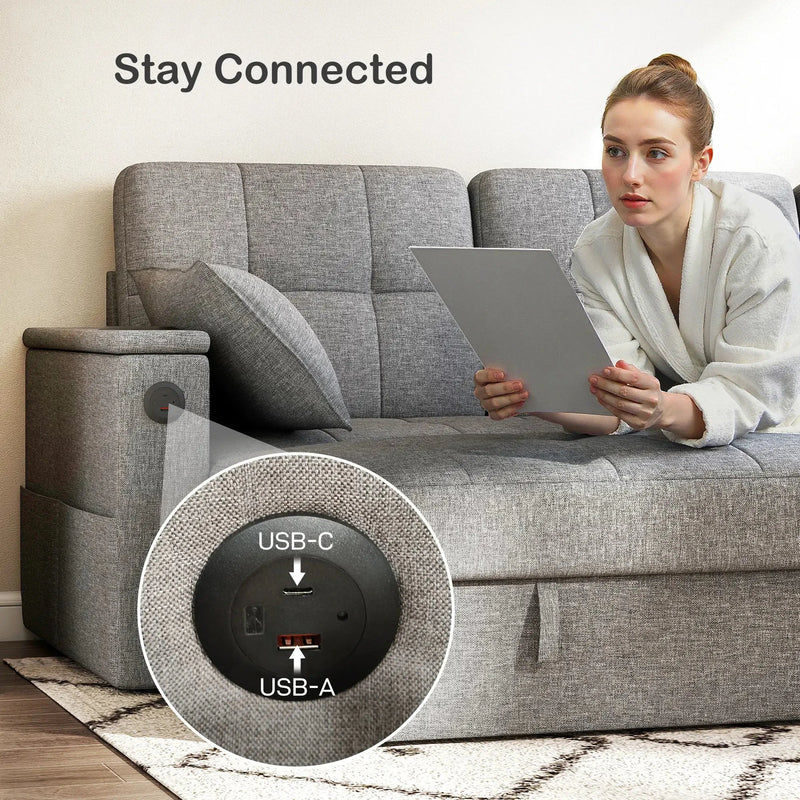 Aosom Sectional Sofa HOMCOM Convertible  L-Shaped Sectional Sofa Bed in Grey