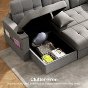 Aosom Sectional Sofa HOMCOM Convertible  L-Shaped Sectional Sofa Bed in Grey