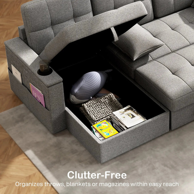 Aosom Sectional Sofa HOMCOM Convertible  L-Shaped Sectional Sofa Bed in Grey