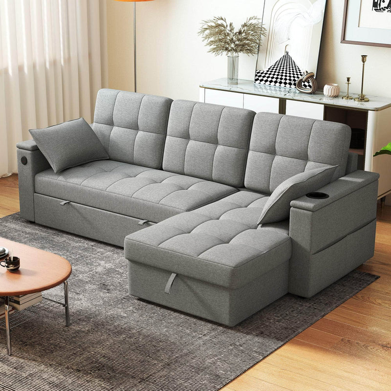 Aosom Sectional Sofa HOMCOM Convertible  L-Shaped Sectional Sofa Bed in Grey