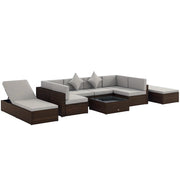 Aosom Sectional Sofa Light Grey Wicker 9 Piece Deluxe Outdoor Patio Garden Wicker Rattan Sectional Sofa Set with 2 Lounge Chairs - Available in 4 Colours