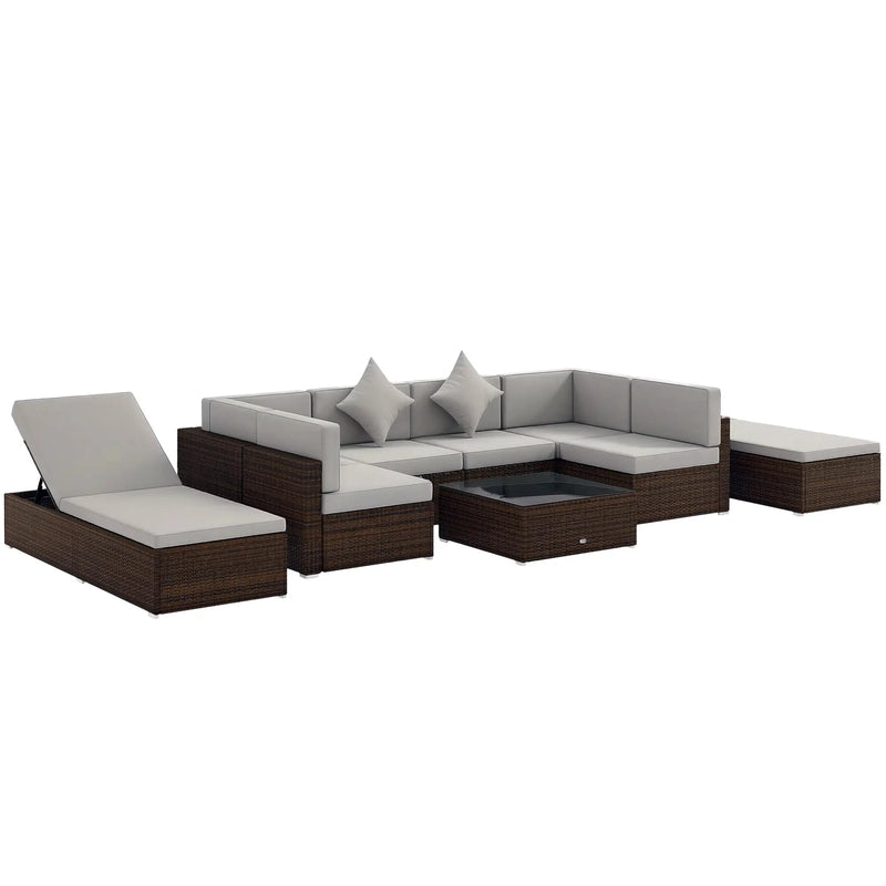 Aosom Sectional Sofa Light Grey Wicker 9 Piece Deluxe Outdoor Patio Garden Wicker Rattan Sectional Sofa Set with 2 Lounge Chairs - Available in 4 Colours