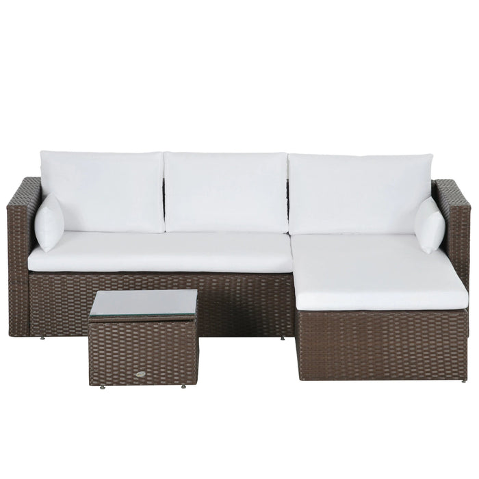 Aosom Sectional White 3 Piece Modern Outdoor Patio Hand Woven Rattan Wicker Sectional Sofa with Coffee Table - Available in 5 Colours