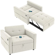 Aosom Sleeper Chair Cream White HOMCOM Convertible Pull Out Sleeper Chair with USB - Available in 2 Colours